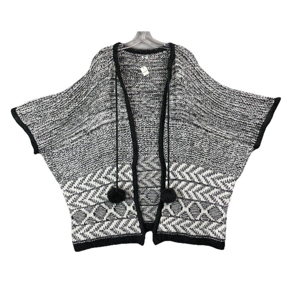 Aerie Women O/S Wool Cardigan Poncho Knit Open Front Black White Marled Cozy NEW